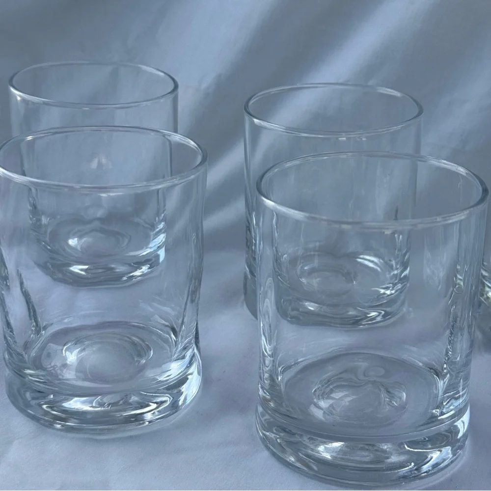 Clear Cylindrical Pinch Glasses or Dimple Glasses Lowball Glass Set of 8